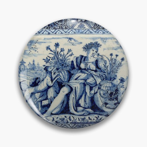 Item preview, Dutch Blue Delft Vintage Lady Sitting with Her Dog Print designed and sold by posterbobs.