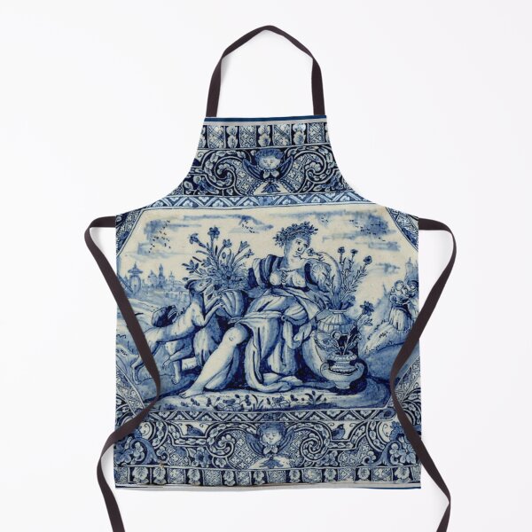 Item preview, Dutch Blue Delft Vintage Lady Sitting with Her Dog Print designed and sold by posterbobs.