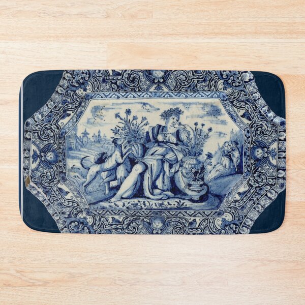Item preview, Dutch Blue Delft Vintage Lady Sitting with Her Dog Print designed and sold by posterbobs.