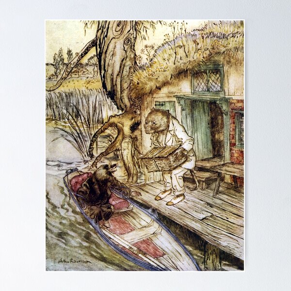 Vista previa del artículo con la obra «Ratty y Mole en la orilla del río - El viento en los sauces, Arthur Rackham», diseñado y vendido por forgottenbeauty.