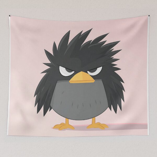 Item preview, Angry Black Bird Cartoon Illustration designed and sold by GoldenTealArts.