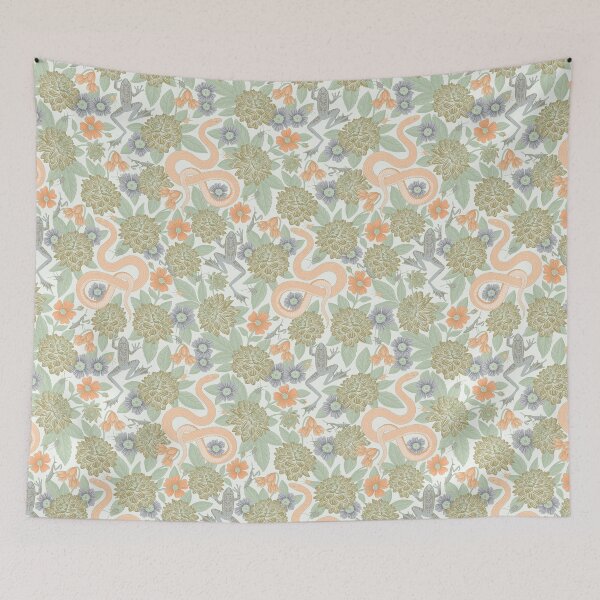Item preview, Pastel Dahlias/Frogs/Snakes/Praying Mantis in Peach/Mint Green designed and sold by somecallmebeth.