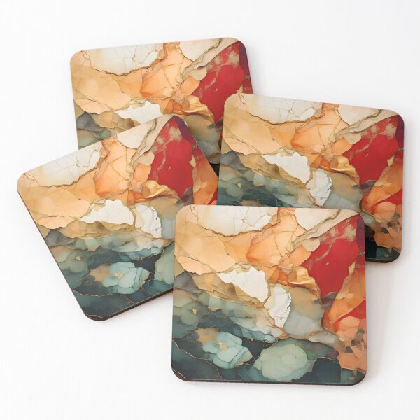 Item preview, Abstract composition with layered, cracked textures in a vibrant palette of red, orange, green, and white designed and sold by homydesign.