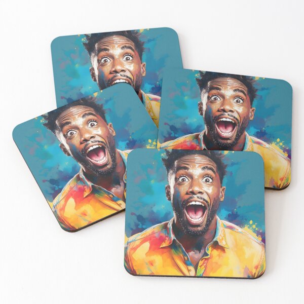 Item preview, A vibrant watercolor portrait of a man wearing a yellow shirt, set against a colorful abstract background designed and sold by homydesign.