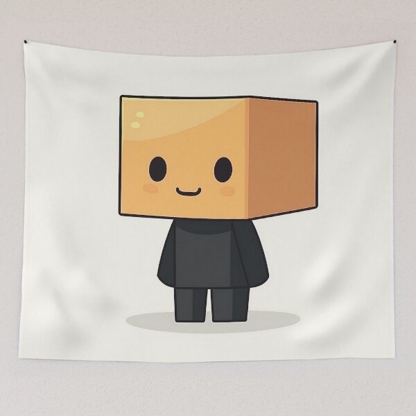Item preview, Box Head Cartoon Character With Cheerful Expression designed and sold by GoldenTealArts.