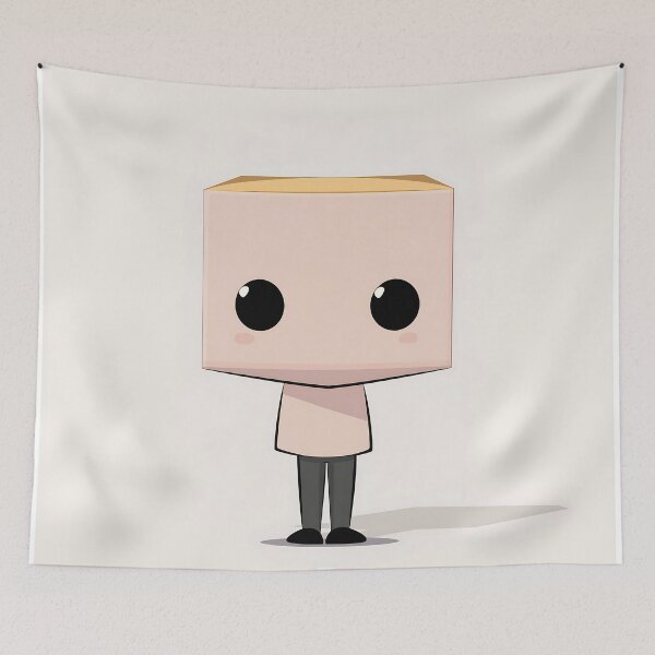 Item preview, Cube Head Cartoon Illustration in Minimalist Design designed and sold by GoldenTealArts.