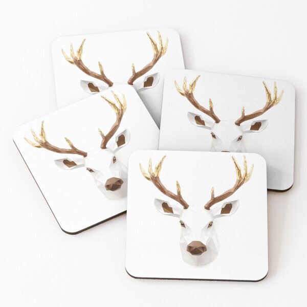 Item preview, 3D Polygonal Deer Head With Gold Antlers designed and sold by GoldenTealArts.