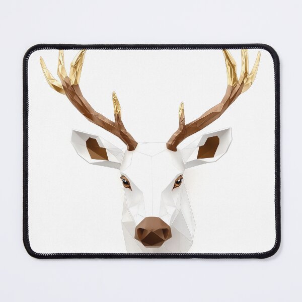 Item preview, 3D Polygonal Deer Head With Gold Antlers designed and sold by GoldenTealArts.