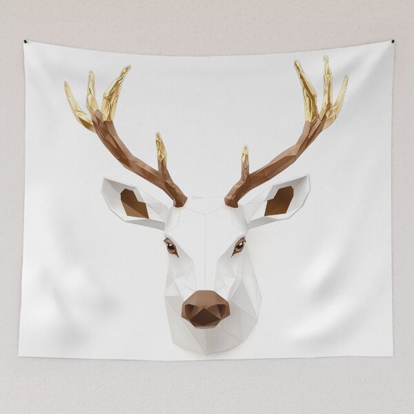 Item preview, 3D Polygonal Deer Head With Gold Antlers designed and sold by GoldenTealArts.