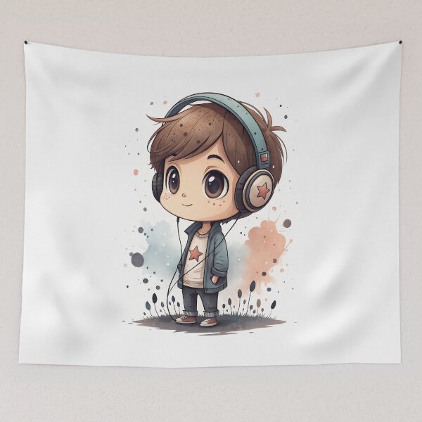Item preview, Cool kawaii young boy wearing headphones designed and sold by glenwith1na.