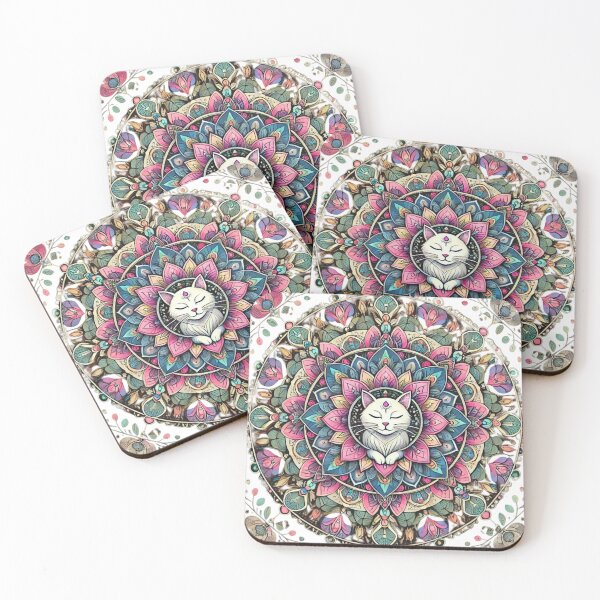 Item preview, colorful mandala with a cat designed and sold by anarojas96.