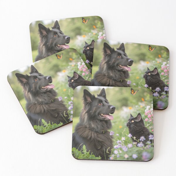 Item preview, Dog & cat in garden designed and sold by pawprintz.