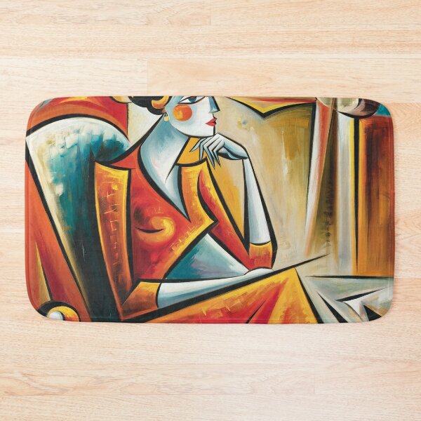 Item preview, The Lady in Red: A Cubist Reflection of Elegance and Introspection | abstract painting of a lady designed and sold by KARTICK DUTTA.