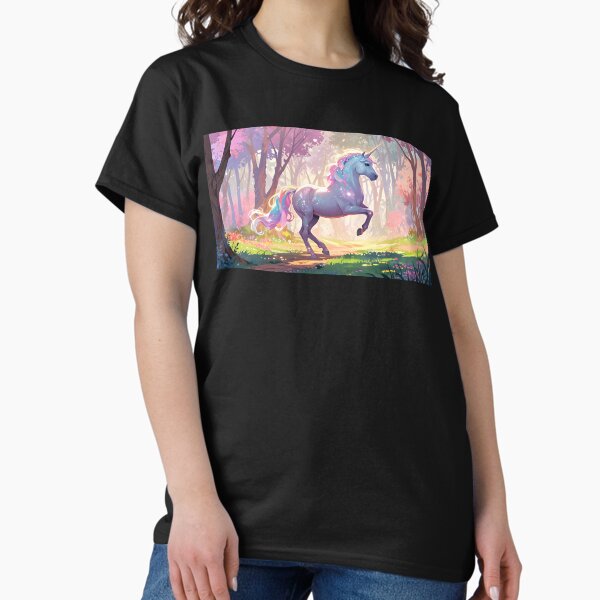 Item preview, A glittering unicorn galloping through a pastel-colored forest. designed and sold by johndesignwaves.