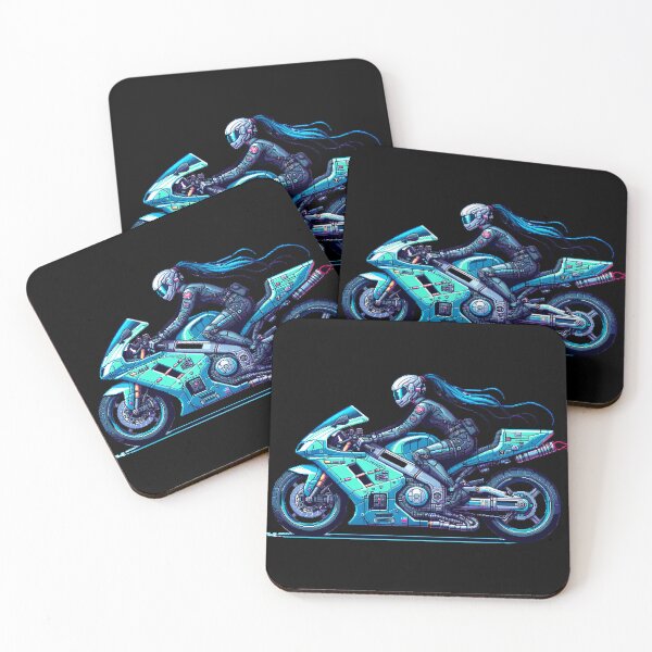 Item preview, Cyberpunk Motorcycle Anime Pixel Biker Girl designed and sold by yasinakmanart.