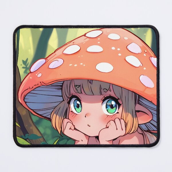 Item preview, A shy forest fairy peeking out from behind a mushroom, soft pastel hues designed and sold by johndesignwaves.
