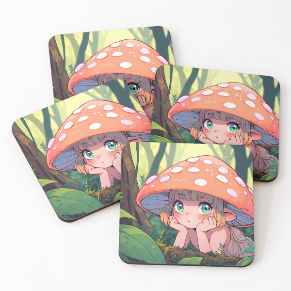 Item preview, A shy forest fairy peeking out from behind a mushroom, soft pastel hues designed and sold by johndesignwaves.