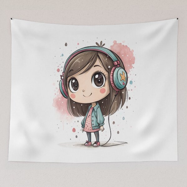 Item preview, Cool kawaii young girl wearing headphones designed and sold by glenwith1na.