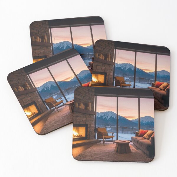 Item preview, Evening Serenity: Fireplace and Mountain Views designed and sold by BlareBlare.
