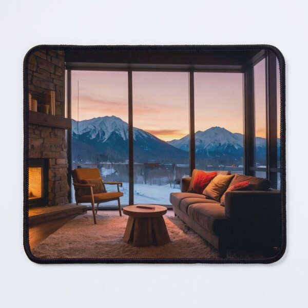 Item preview, Evening Serenity: Fireplace and Mountain Views designed and sold by BlareBlare.