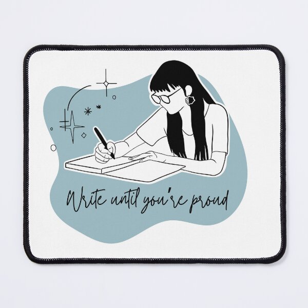 Artikelvorschau, Schreiben Sie, bis Sie stolz sind - Frau schreibt in Notizbuch entworfen und verkauft von CMB-Editing.