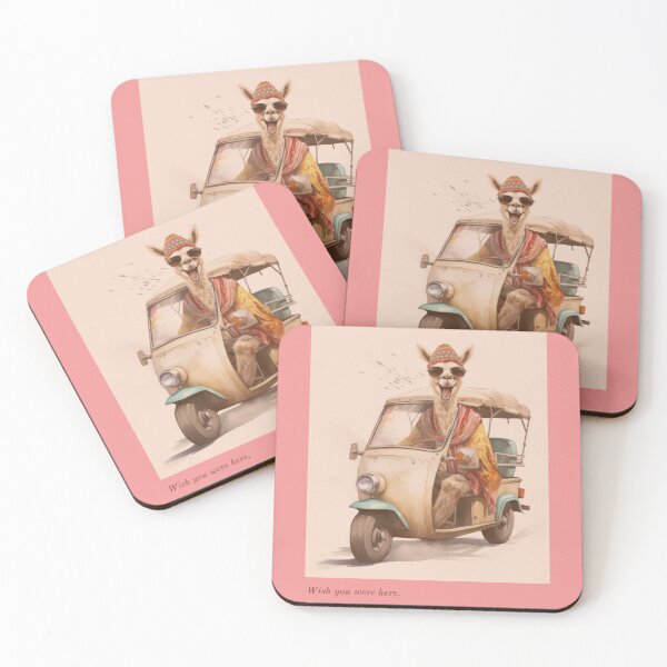 Item preview, Lama in tuk-tuk with tongue out, bohemian travel sticker designed and sold by Daydreamsatdawn.