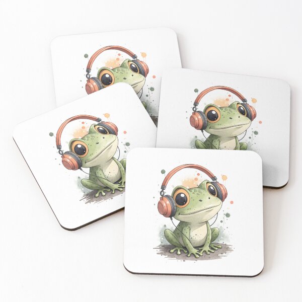 Item preview, Cool kawaii Frog wearing headphones designed and sold by glenwith1na.