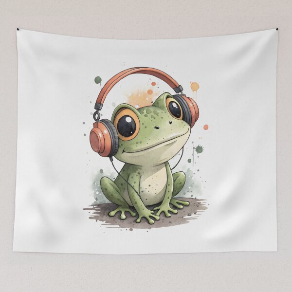 Item preview, Cool kawaii Frog wearing headphones designed and sold by glenwith1na.