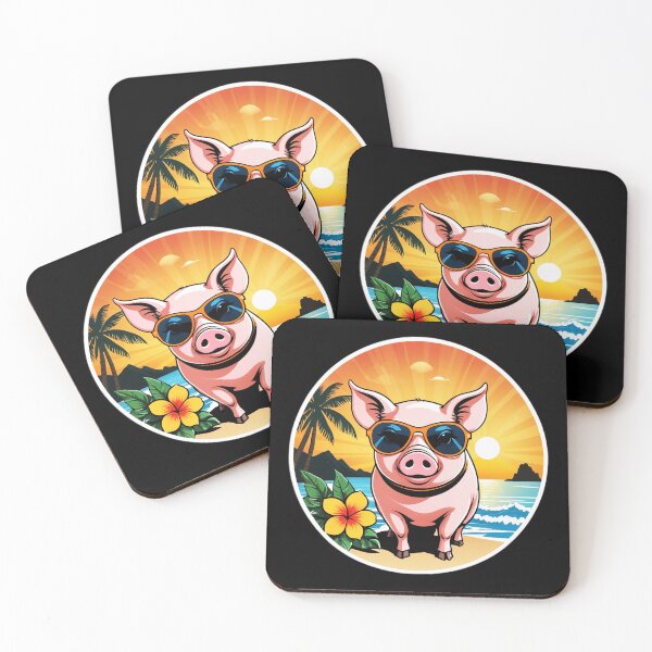 Item preview, Piggy with Sunglasses on a Hawaiian Beach with Orchids at Sunset designed and sold by NautiChic.