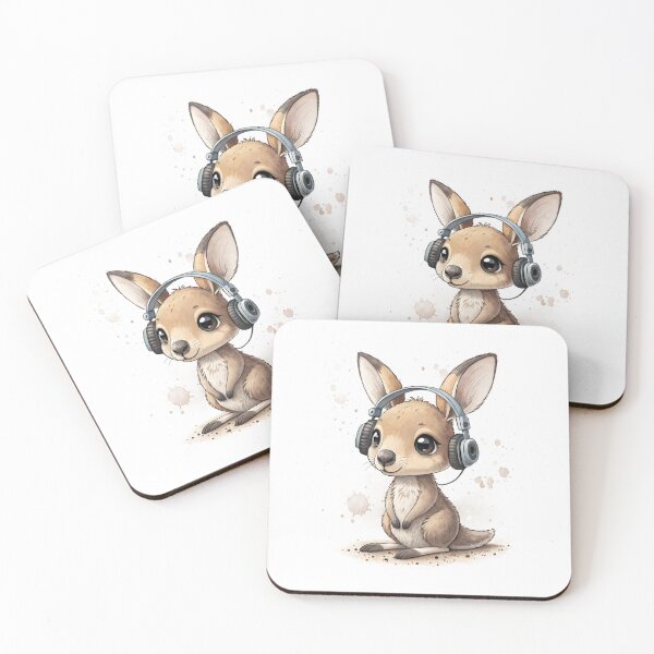 Item preview, Cool kawaii Kangaroo wearing headphones designed and sold by glenwith1na.