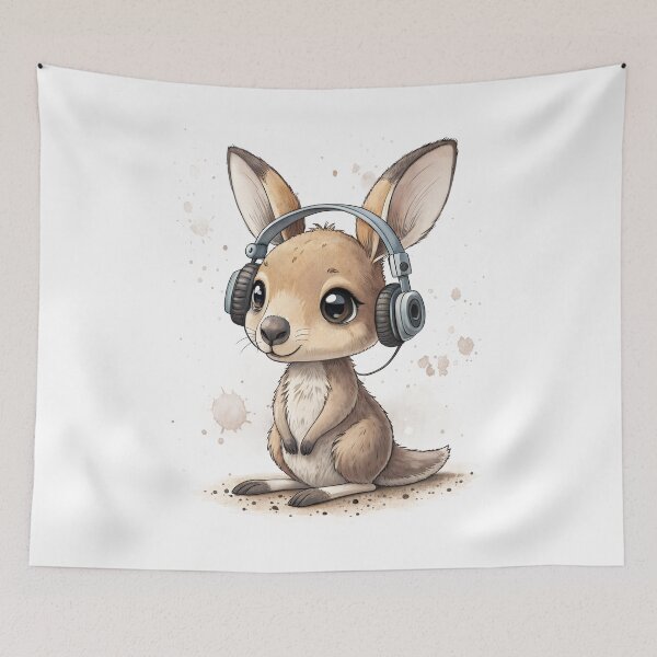 Item preview, Cool kawaii Kangaroo wearing headphones designed and sold by glenwith1na.