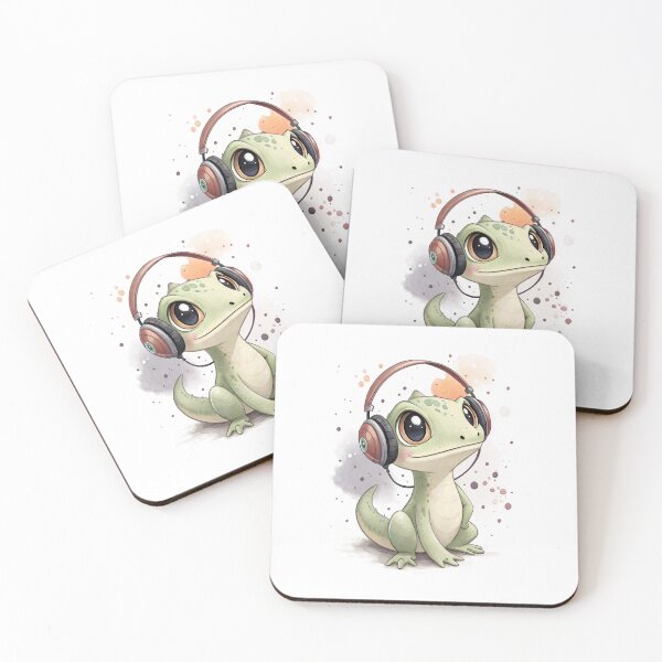 Item preview, Cool kawaii Lizard wearing headphones designed and sold by glenwith1na.