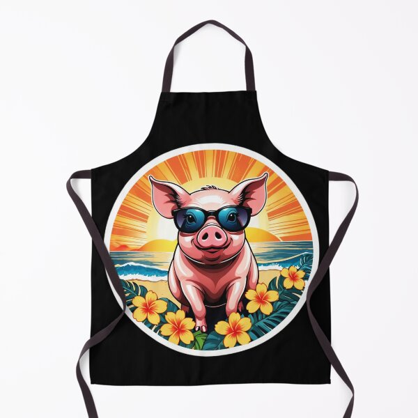 Item preview, Holiday Pig with Sunglasses on a Hawaiian Beach with Orchids at Sunset designed and sold by NautiChic.