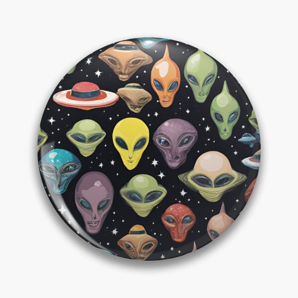 Item preview, Alien Heads UFO Stars and Space All-Over Canvas Collage designed and sold by FroggyFly Designs.