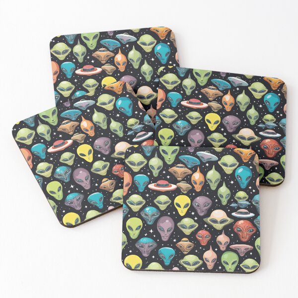 Item preview, Alien Heads UFO Stars and Space All-Over Canvas Collage designed and sold by FroggyFly Designs.
