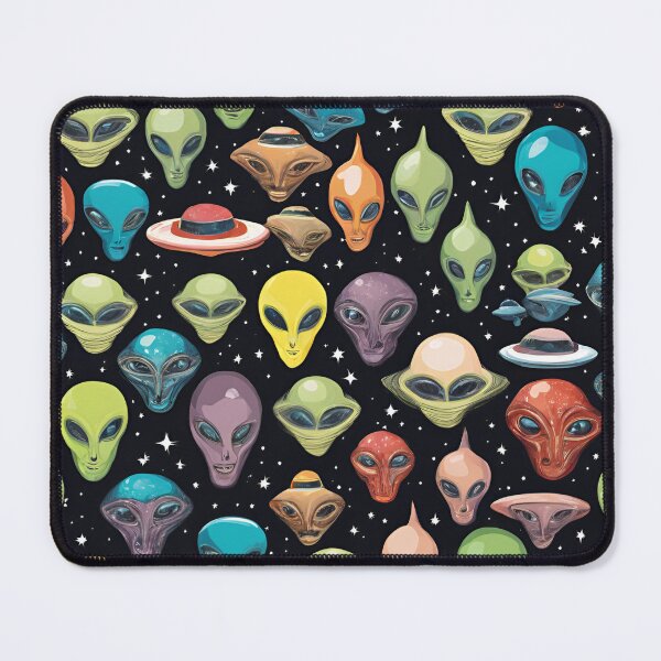 Item preview, Alien Heads UFO Stars and Space All-Over Canvas Collage designed and sold by FroggyFly Designs.