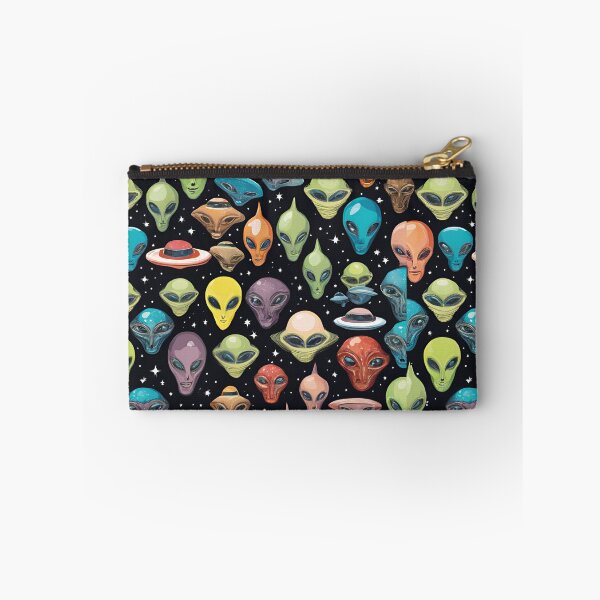 Item preview, Alien Heads UFO Stars and Space All-Over Canvas Collage designed and sold by FroggyFly Designs.