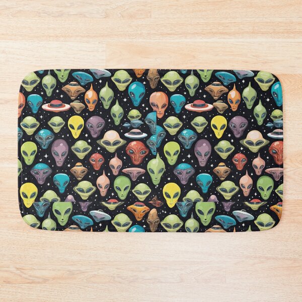 Item preview, Alien Heads UFO Stars and Space All-Over Canvas Collage designed and sold by FroggyFly Designs.