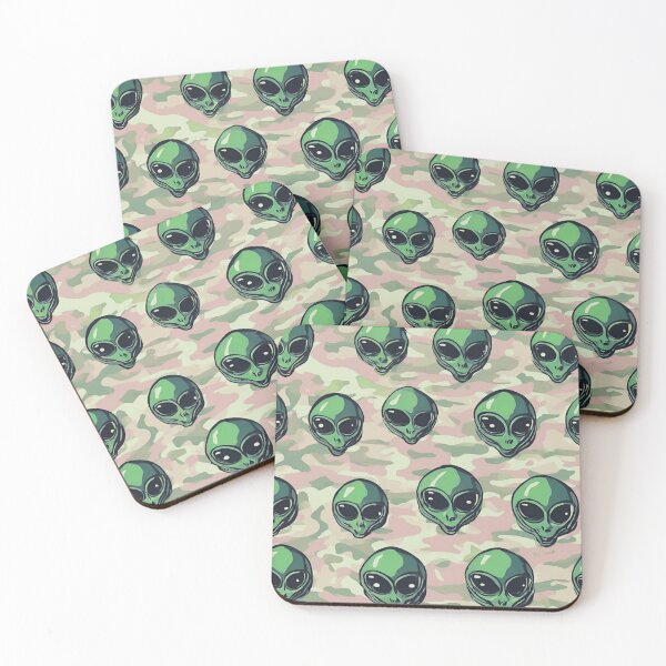 Item preview, Alien Heads on Camoflauge Canvas Collage designed and sold by FroggyFly Designs.