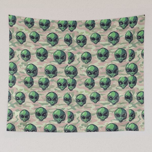 Item preview, Alien Heads on Camoflauge Canvas Collage designed and sold by FroggyFly Designs.