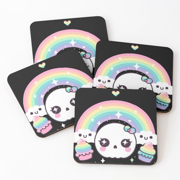 Item preview, Pastel Goth Kawaii Skull with Rainbow Cupcakes designed and sold by ToxxicApple.