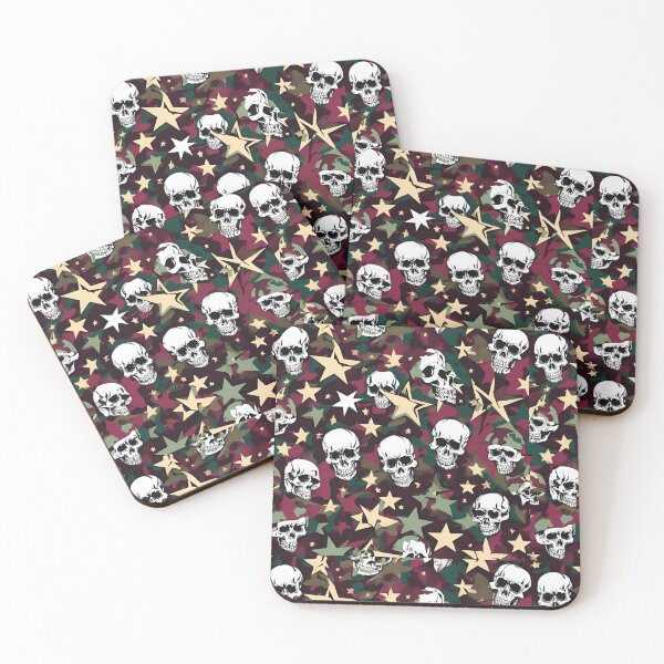 Item preview, Skulls + Stars Over Maroon Camo Canvas designed and sold by FroggyFly Designs.