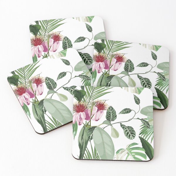 Item preview, Seamless pattern background with  feijoa blooming flowers with tropical palm leaves. designed and sold by MatyKotiv.
