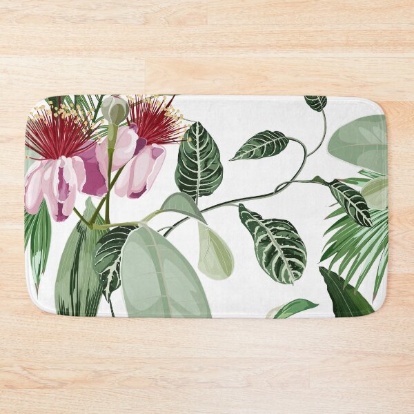 Item preview, Seamless pattern background with  feijoa blooming flowers with tropical palm leaves. designed and sold by MatyKotiv.