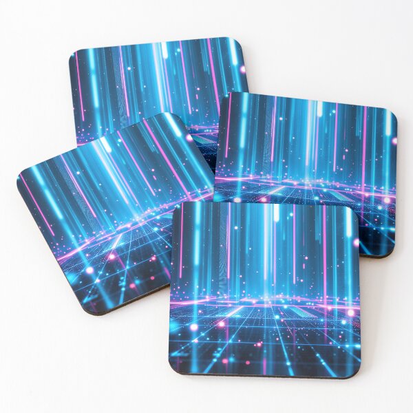 Item preview, A vibrant digital landscape, dominated by vertical streaks of neon blue and pink light, interspersed with glowing dots designed and sold by artumbre.