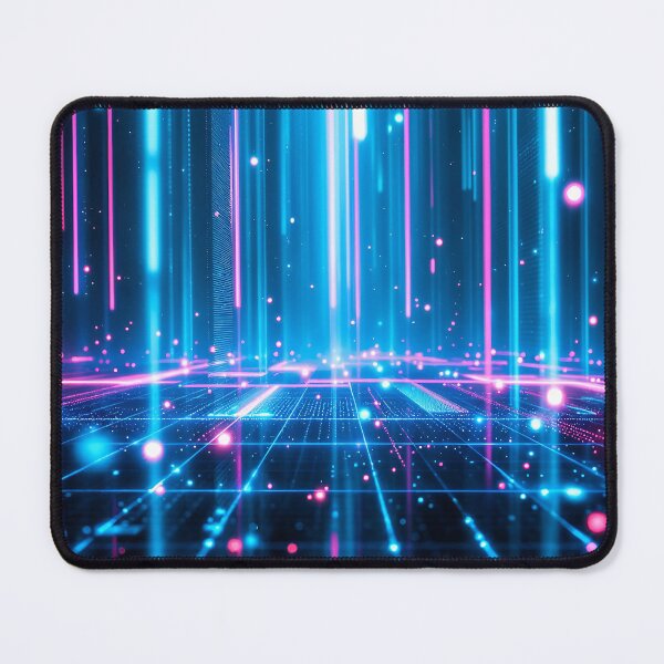 Item preview, A vibrant digital landscape, dominated by vertical streaks of neon blue and pink light, interspersed with glowing dots designed and sold by artumbre.