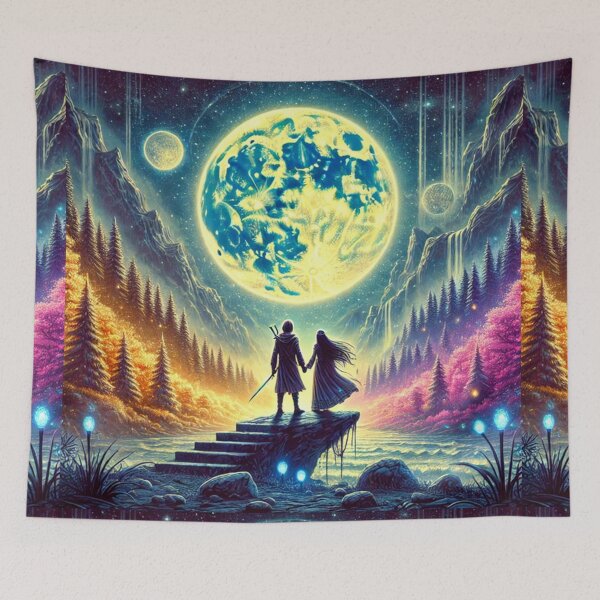 Item preview, Amara and Kael: A Celestial Bond Under the Moonlit Sky - Werecat Chronicles designed and sold by Meta2Physical.