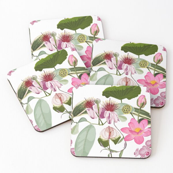 Item preview, Feijoa blooming and many kind of pink exotic tropical flowers. designed and sold by MatyKotiv.