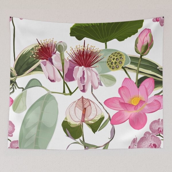 Item preview, Feijoa blooming and many kind of pink exotic tropical flowers. designed and sold by MatyKotiv.