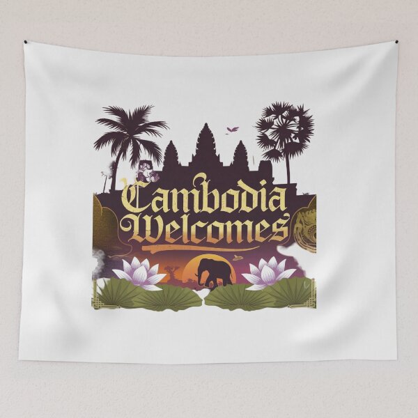Item preview, Cambodia Welcomes Flag Map Angkor Wat, Phnom Penh designed and sold by AnimalsDH305.